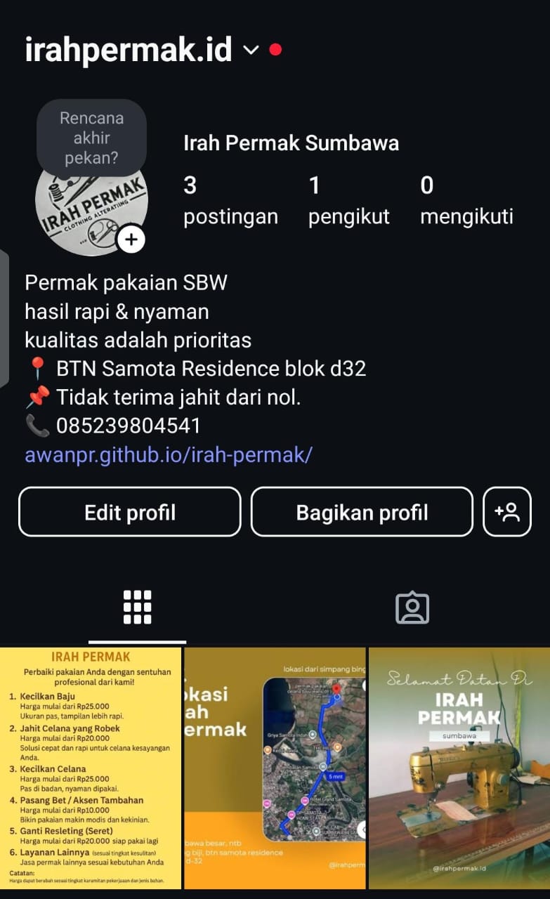 Contoh Instagram Bisnis